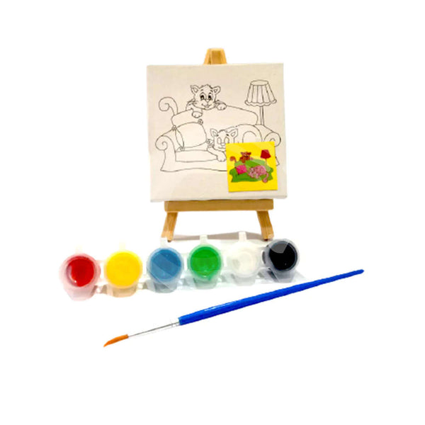 Print Baby Canvas Set, Set of 1 Pre stencil Canvas, 6 water paints with  brush and 1 Wood Easel